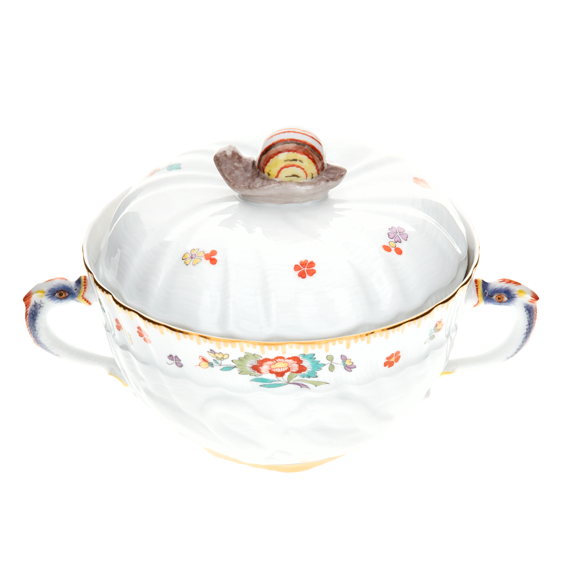 MEISSEN Swan Service Indian Flower Branch Soup Cup with Lid