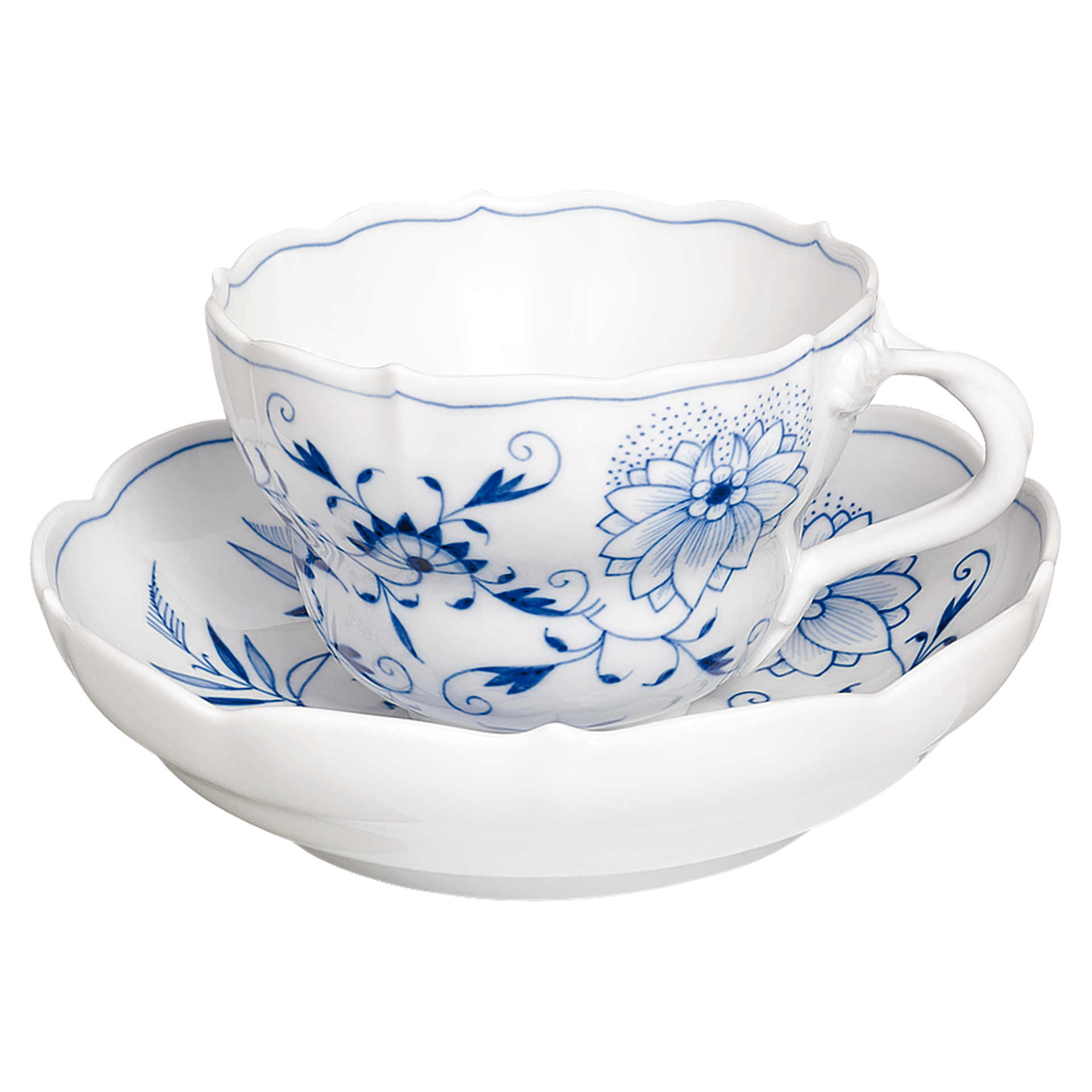 MEISSEN New Cutout Blue Onion Coffee Cup with Saucer