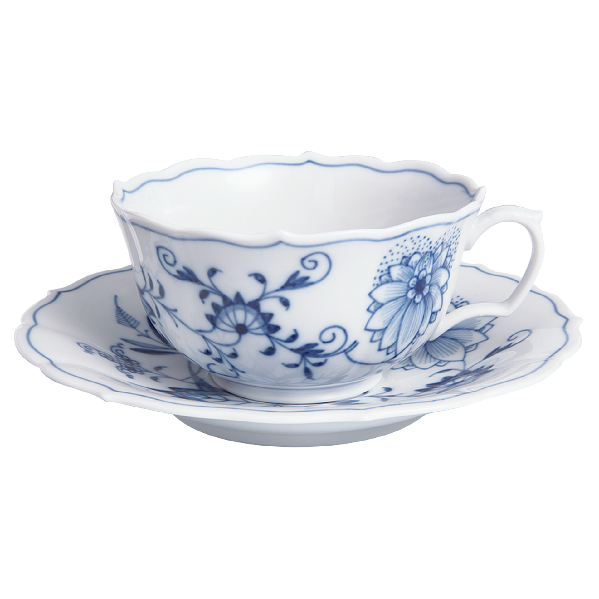 MEISSEN New Cutout Blue Onion Tea Cup & Saucer