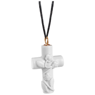 Pendant Crucifix forget-me-not in white, 750 rose gold