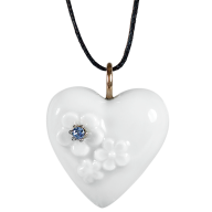 Pendant Heart with relief forget-me-not and Tansanit, white, 2,5 x 2,1 cm