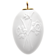 Easter egg with relief, narcissus, white, bisque, H 5 cm