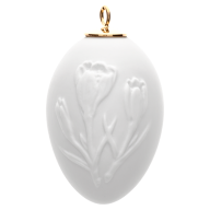 Easter egg with relief, crocuses, white, bisque, H 5 cm