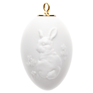Easter egg with relief, rabbit, Shape "New Cutout", white, bisque, H 5 cm
