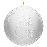 Ball with relief, Snowman, white, without glaze, Ø 7 cm