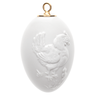 Easter egg with relief, cock and hen, white, bisque, H 5 cm