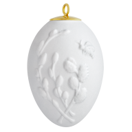 Easter egg with relief, Pussy Willow, white, bisque, H 5 cm