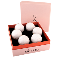 Ball set, 6-pcs, "Christmas Reliefs", white, bisque