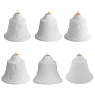 Bell set, 6-pcs, "Christmas Reliefs", white, bisque
