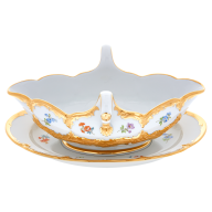 Gravy boat, Shape "B-Form", Strewn flowers, gold (bronze coloured), light, V 0,45 l