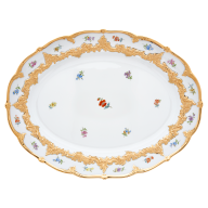 Platter, oval, Shape "B-Form", Strewn flowers, gold (bronze coloured), light, L 40 cm