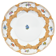 Dinner Plate, Shape "B-Form", Strewn flowers, gold (bronze coloured), light, Ø 22 cm