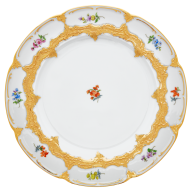 Dinner Plate, Shape "B-Form", Strewn flowers, gold (bronze coloured), light, ø 28 cm