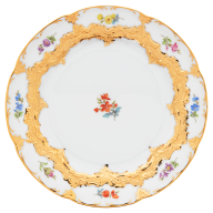 Bread- and Butter Plate, Shape "B-Form", Strewn flowers, gold (bronze coloured), light, Ø 15,5 cm