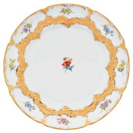 Starter- and Dessert Plate, Shape "B-Form", Strewn flowers, gold (bronze coloured), light, Ø 20 cm