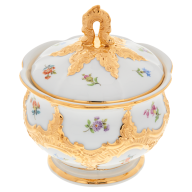 Sugar Bowl, Shape "B-Form", Strewn flowers, gold (bronze coloured), light, H 12 cm