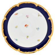 Bowl, large, Shape "B-Form", strewn flowers, royal blue ground, bronze coloured, ø 27 cm