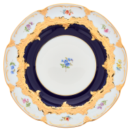 Dinner Plate, Shape "B-Form", strewn flowers, royal blue ground, bronze coloured, Ø 22 cm