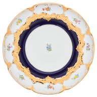 Soup Plate, Shape "B-Form", strewn flowers, royal blue ground, bronze coloured, ø 24 cm