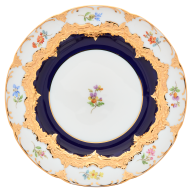 Bread- and Butter Plate, Shape "B-Form", strewn flowers, royal blue ground, bronze coloured, Ø 15,5 cm