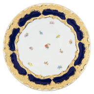 Charger Plate, Shape "B-Form", strewn flowers, royal blue ground, bronze coloured, Ø 33 cm