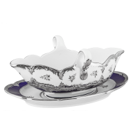 Gravy boat, Shape "B-Form", Strewn Roses, white-grey, royal blue, shiny platinum, V 0,45 l