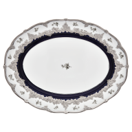 Platter, oval, Shape "B-Form", Strewn Roses, white-grey, royal blue, shiny platinum, L 40 cm