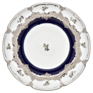 Soup Plate, Shape "B-Form", Strewn Roses, white-grey, royal blue, shiny platinum, ø 24 cm