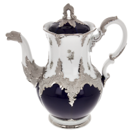 Coffee Pot, large, Shape "B-Form", Strewn Roses, white-grey, royal blue, shiny platinum, V 1,5 l