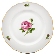 Dinner Plate, Shape "New Cutout", Pink rose, gold rim, Ø 28 cm