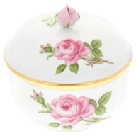Sugar Bowl, Shape "New Cutout", Pink rose, gold rim, Ø 9 cm