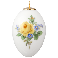 Easter egg, Yellow rose and forget-me-nots, white rim, H 5 cm