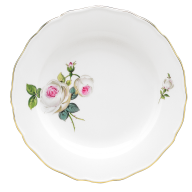 Dinner Plate, Shape "New Cutout", White rose with purple centre, gold rim, L 25 cm