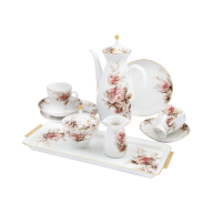 Déjeuner with a rose composition in purple and sepia