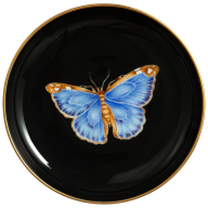 Dish with hanger, Blue Butterfly on black background, Ø 13 cm
