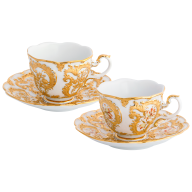 Double cup-and-saucer set: "Tulips with Golden Leaves"