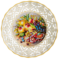 Dish, medium, Still life of fruits,naturalistic,coloured,gold decoration. num., lim., Ø 24 cm