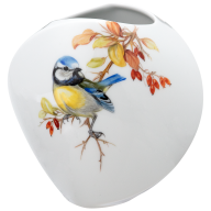 Vase, Bird painting, blue tit on barberry, H 12 cm