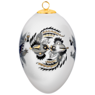 Easter egg, Court dragon, black, gold accents, white rim, H 5 cm
