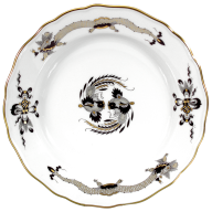 Starter- and Dessert Plate, Shape "New Cutout", Ornate dragon, black, gold accents, gold rim, Ø 20 cm