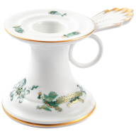 Candlestick, Ornate dragon, green, gold accents, gold rim, H 7 cm