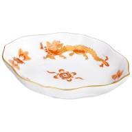 Bowl, Shape "New Cutout", Ornate dragon, red, gold accents, gold rim, L 12 cm