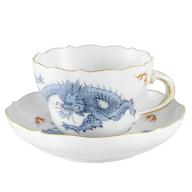 Cappuccino cup & saucer, Shape "New Cutout", Ming dragon, blue, V 0,25 l