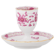 Egg Cup, Shape "New Cutout", Oriental painting, flower ornament, purple, gold rim, H 8,5 cm