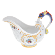 Gravy boat, Shape "Swan Service", Oriental strewn flowers, gold rim (Swan service), V 0,25 l