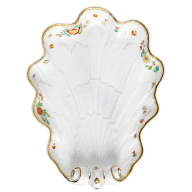 Dish, shell-shaped, Shape "Swan Service", Oriental strewn flowers, gold rim (Swan service), L 16 cm