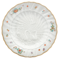 Starter- and Dessert Plate, Shape "Swan Service", Oriental strewn flowers, gold rim (Swan service), Ø 20 cm