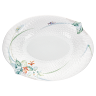 Serving dish, small, Shape "Waves Relief", Woodland flora with insects, white rim, L 21,5 cm