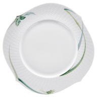Charger Plate, Shape "Waves Relief", Woodland flora with insects, white rim, Ø 33 cm