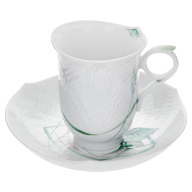 Coffee cup & saucer, Shape "Waves Relief", Woodland flora with insects, white rim, V 0,15 l